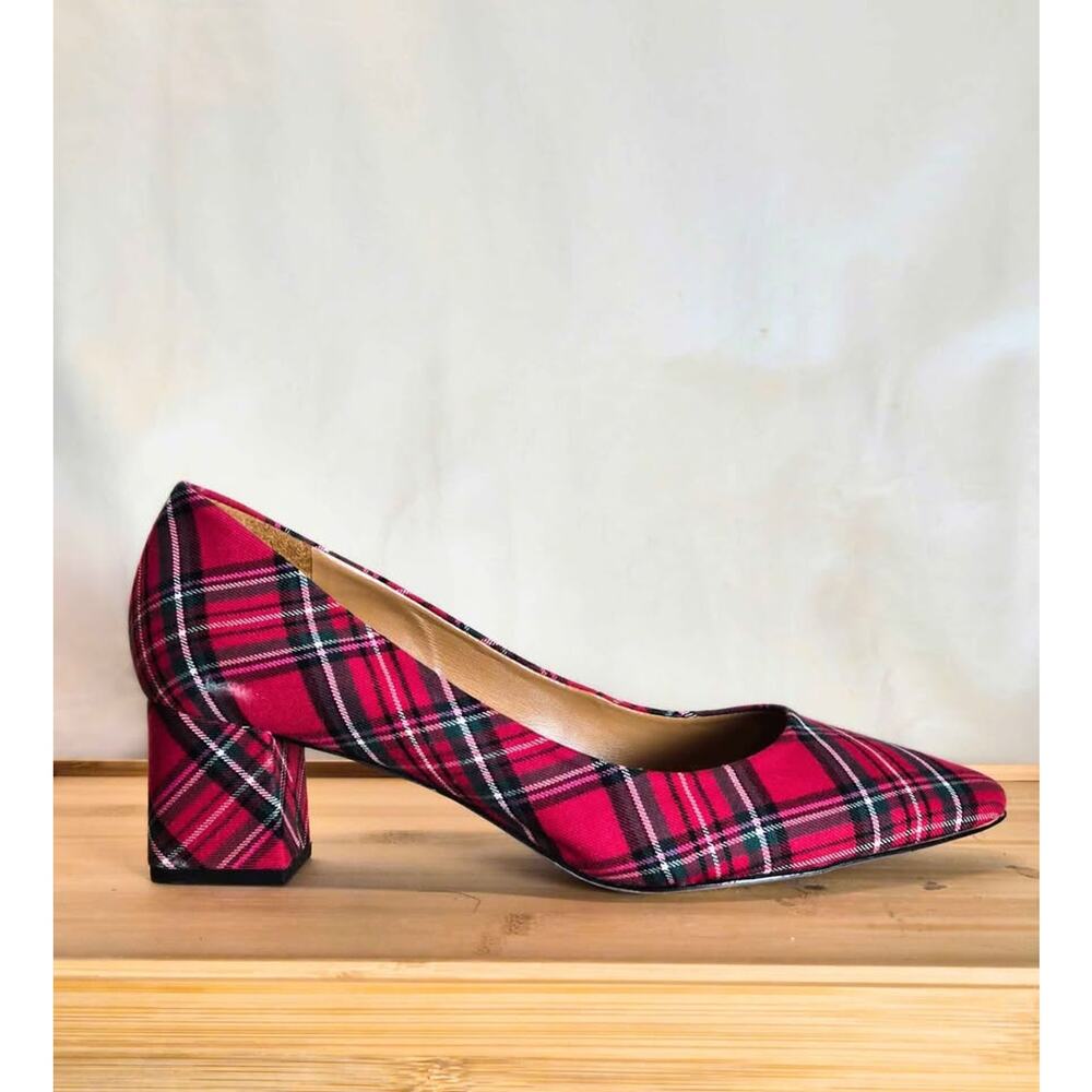 Talbots Kayla Block Heel Pump in Red Tartan, Size 10 1/2